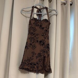 New Pink Brown Floral Halter Dress Small